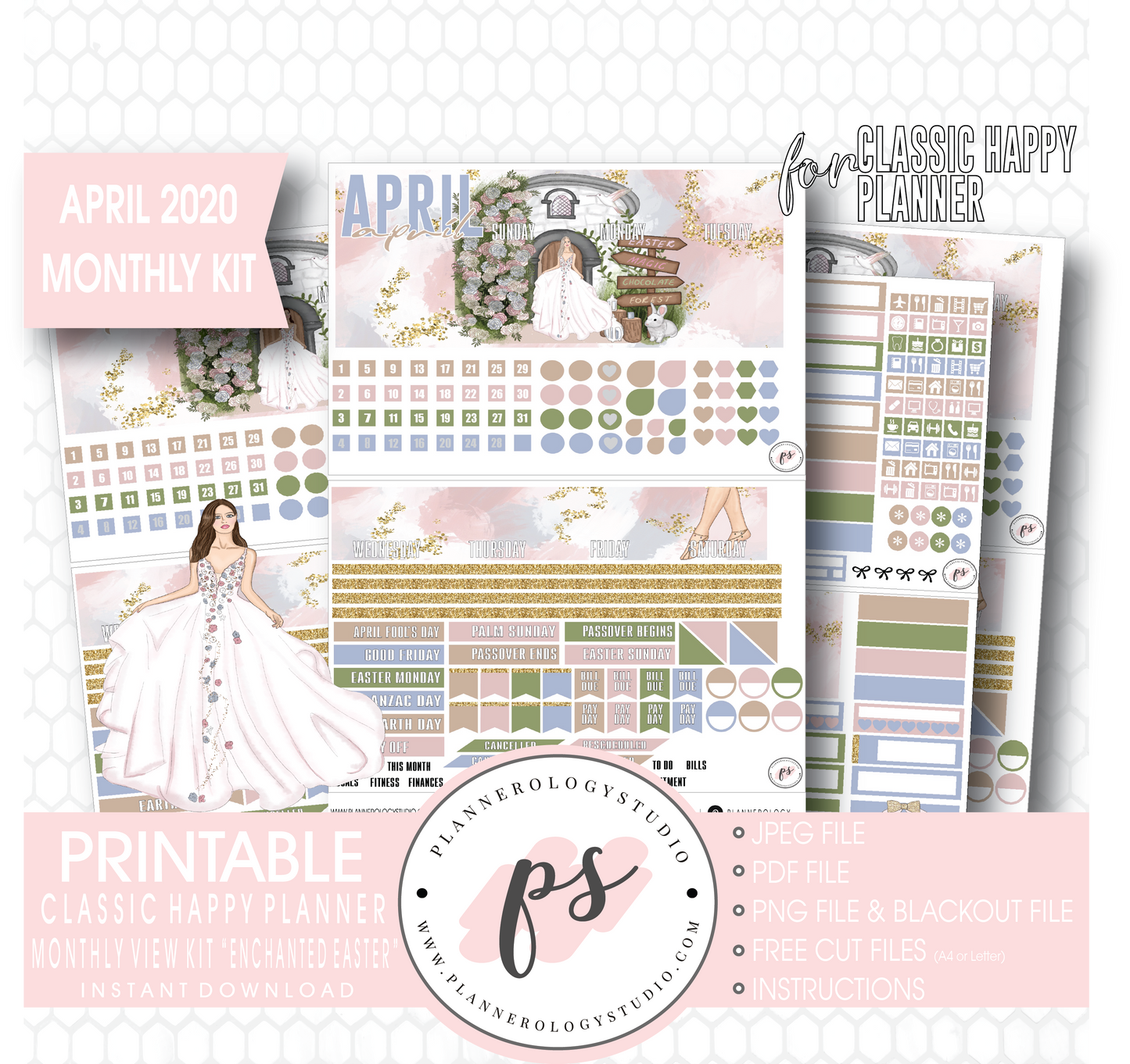 Enchanted Easter April 2020 (Easter) Monthly View Kit Digital Printable Planner Stickers (for use with Classic Happy Planner) - Plannerologystudio