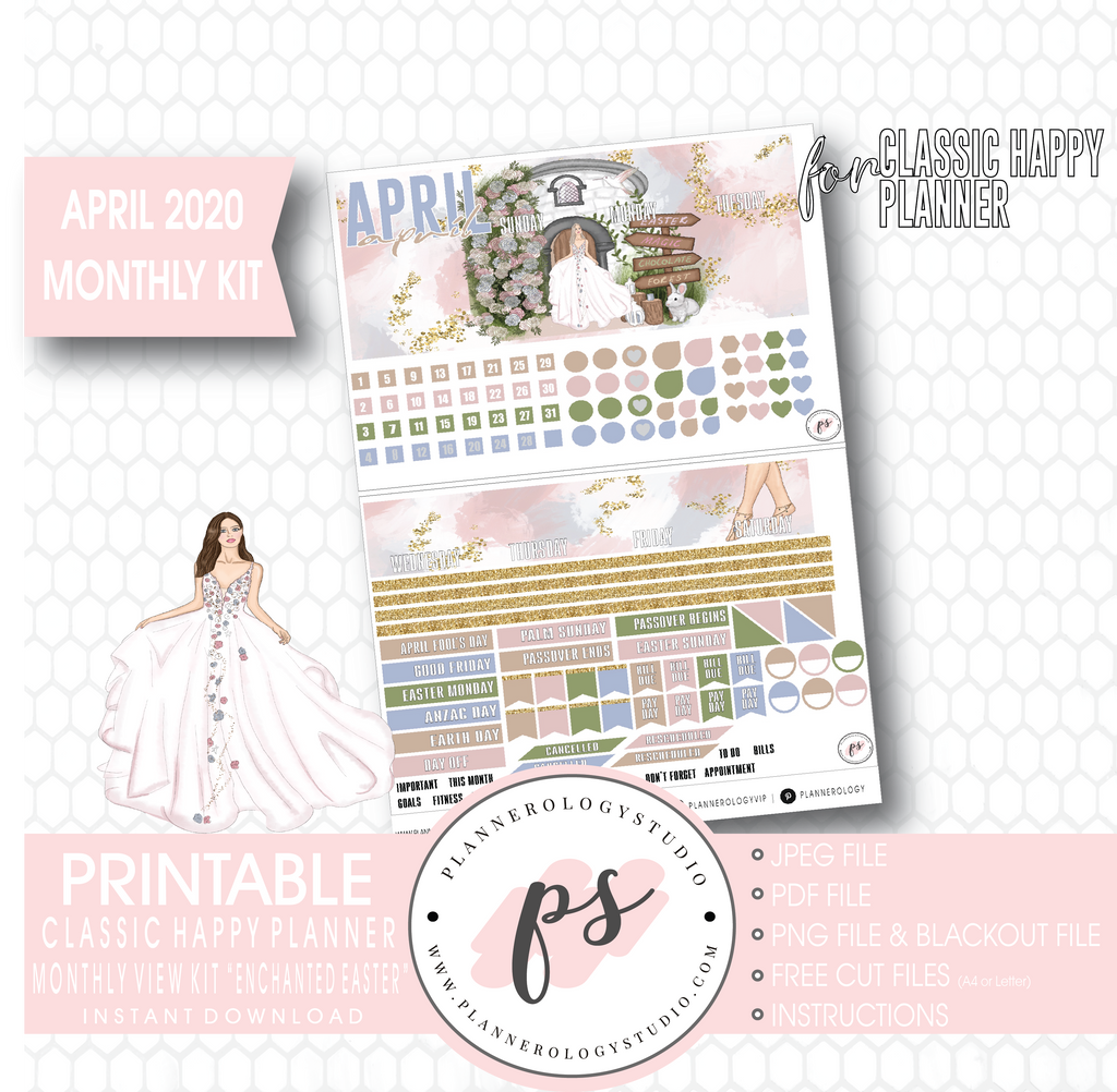 Enchanted Easter April 2020 (Easter) Monthly View Kit Digital Printable Planner Stickers (for use with Classic Happy Planner) - Plannerologystudio