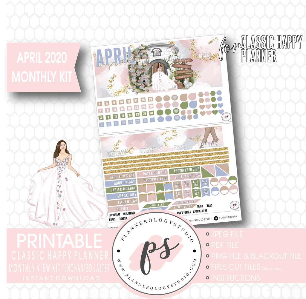Enchanted Easter April 2020 (Easter) Monthly View Kit Digital Printable Planner Stickers (for use with Classic Happy Planner) - Plannerologystudio