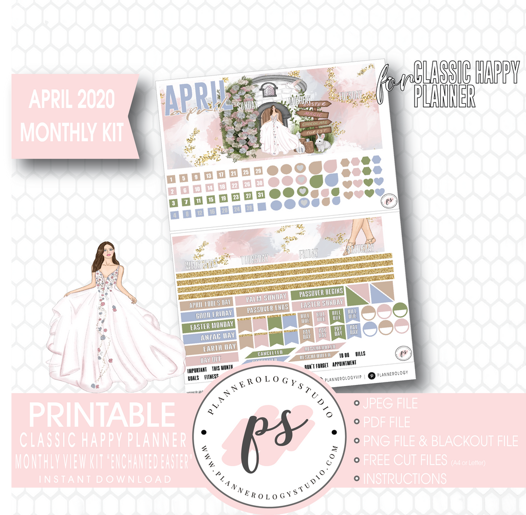 Enchanted Easter April 2020 (Easter) Monthly View Kit Digital Printable Planner Stickers (for use with Classic Happy Planner) - Plannerologystudio