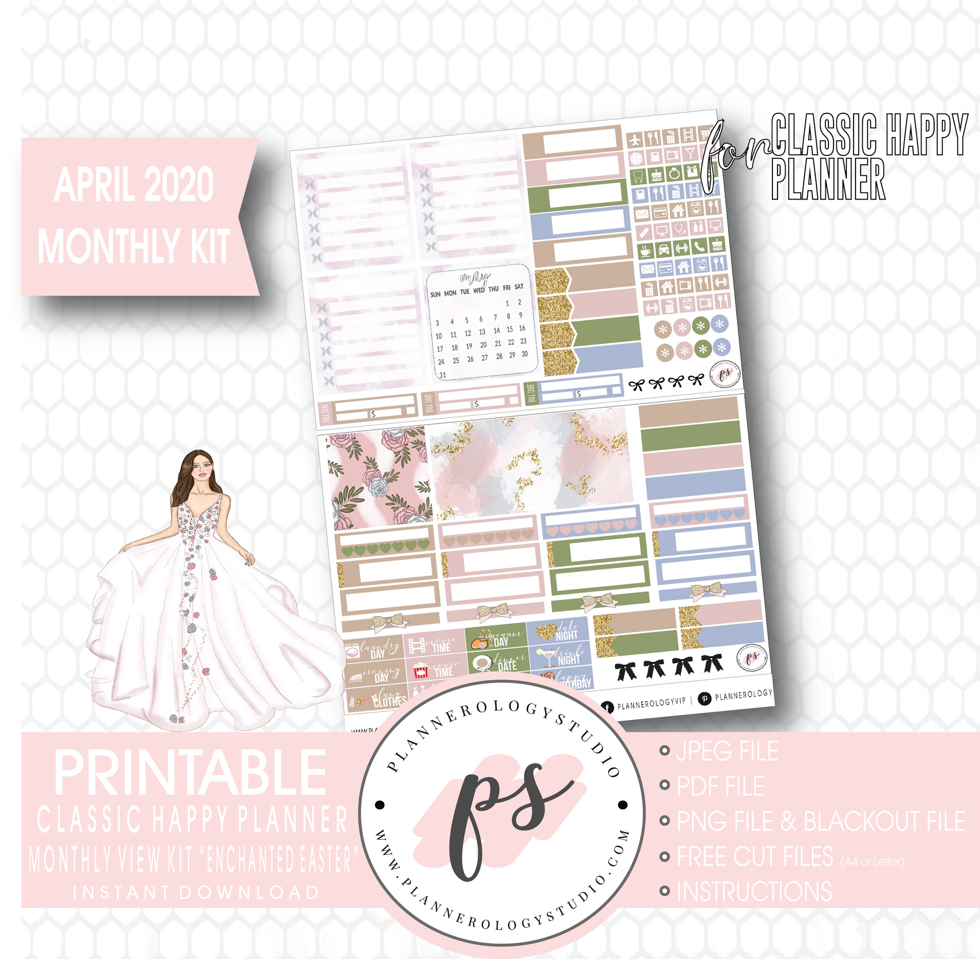 Enchanted Easter April 2020 (Easter) Monthly View Kit Digital Printable Planner Stickers (for use with Classic Happy Planner) - Plannerologystudio
