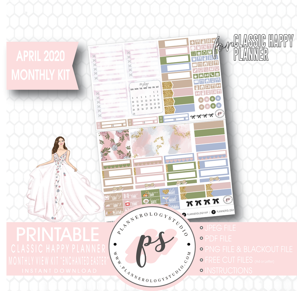 Enchanted Easter April 2020 (Easter) Monthly View Kit Digital Printable Planner Stickers (for use with Classic Happy Planner) - Plannerologystudio