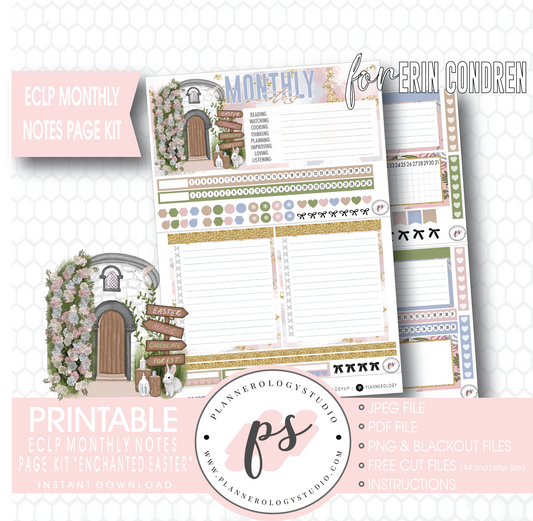 Enchanted Easter Monthly Notes Page Kit Digital Printable Planner Stickers (for use with ECLP) - Plannerologystudio