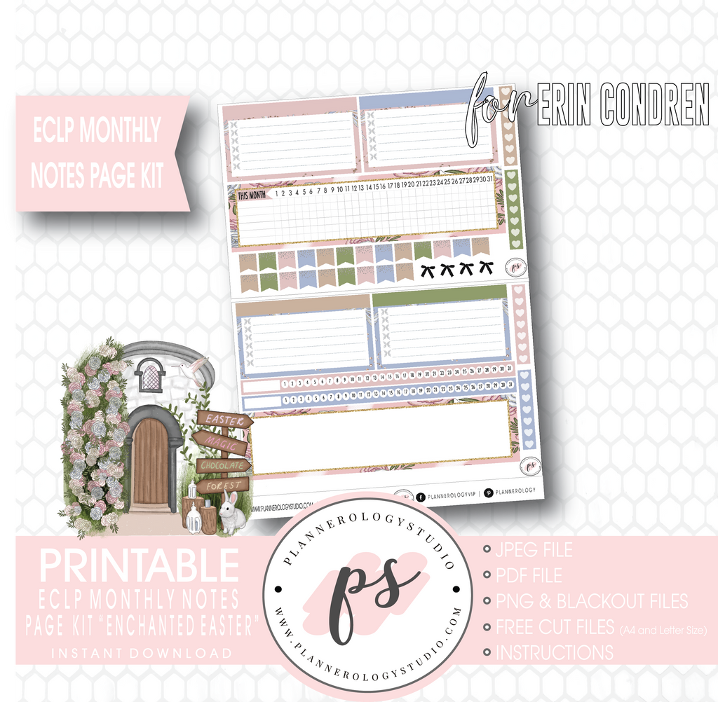 Enchanted Easter Monthly Notes Page Kit Digital Printable Planner Stickers (for use with ECLP) - Plannerologystudio