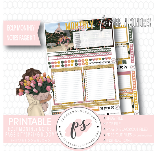 Spring Bloom Monthly Notes Page Kit Digital Printable Planner Stickers (for use with ECLP) - Plannerologystudio