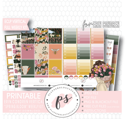 Spring Bloom Full Weekly Kit Printable Planner Digital Stickers (for use with Erin Condren Vertical) - Plannerologystudio