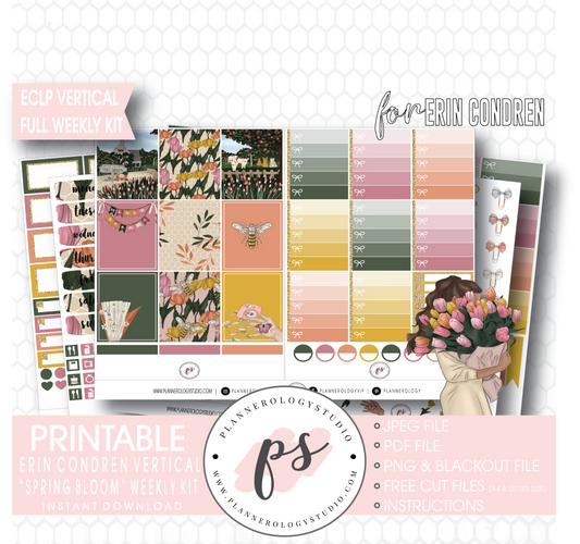 Spring Bloom Full Weekly Kit Printable Planner Digital Stickers (for use with Erin Condren Vertical) - Plannerologystudio