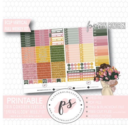 Spring Bloom Full Weekly Kit Printable Planner Digital Stickers (for use with Erin Condren Vertical) - Plannerologystudio
