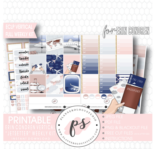 Jetsetter Full Weekly Kit Printable Planner Digital Stickers (for use with Erin Condren Vertical) - Plannerologystudio