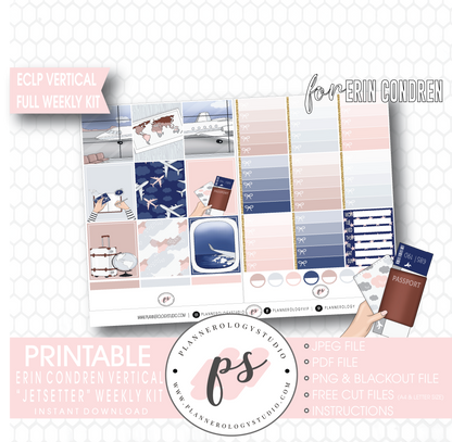 Jetsetter Full Weekly Kit Printable Planner Digital Stickers (for use with Erin Condren Vertical) - Plannerologystudio