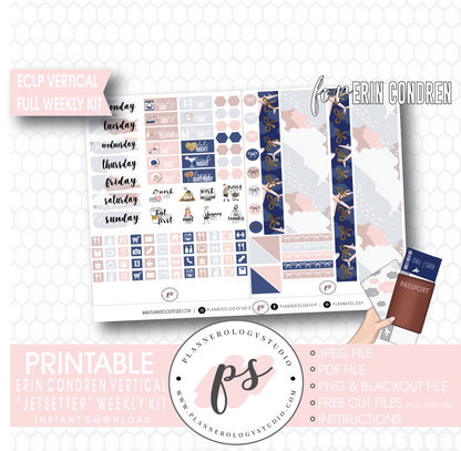 Jetsetter Full Weekly Kit Printable Planner Digital Stickers (for use with Erin Condren Vertical) - Plannerologystudio