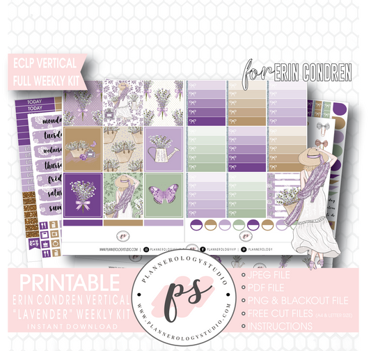 Lavender Full Weekly Kit Printable Planner Digital Stickers (for use with Erin Condren Vertical) - Plannerologystudio