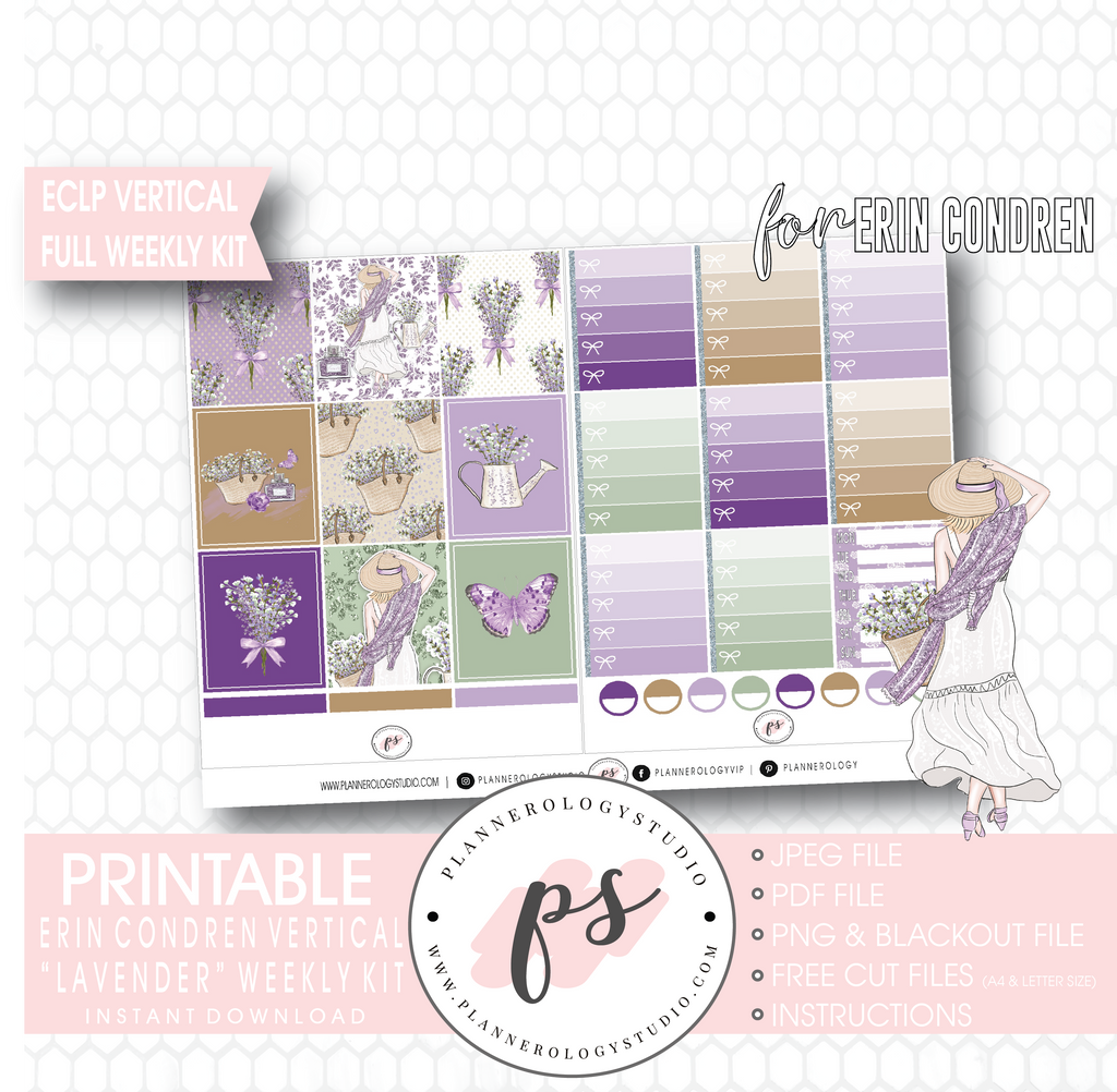 Lavender Full Weekly Kit Printable Planner Digital Stickers (for use with Erin Condren Vertical) - Plannerologystudio