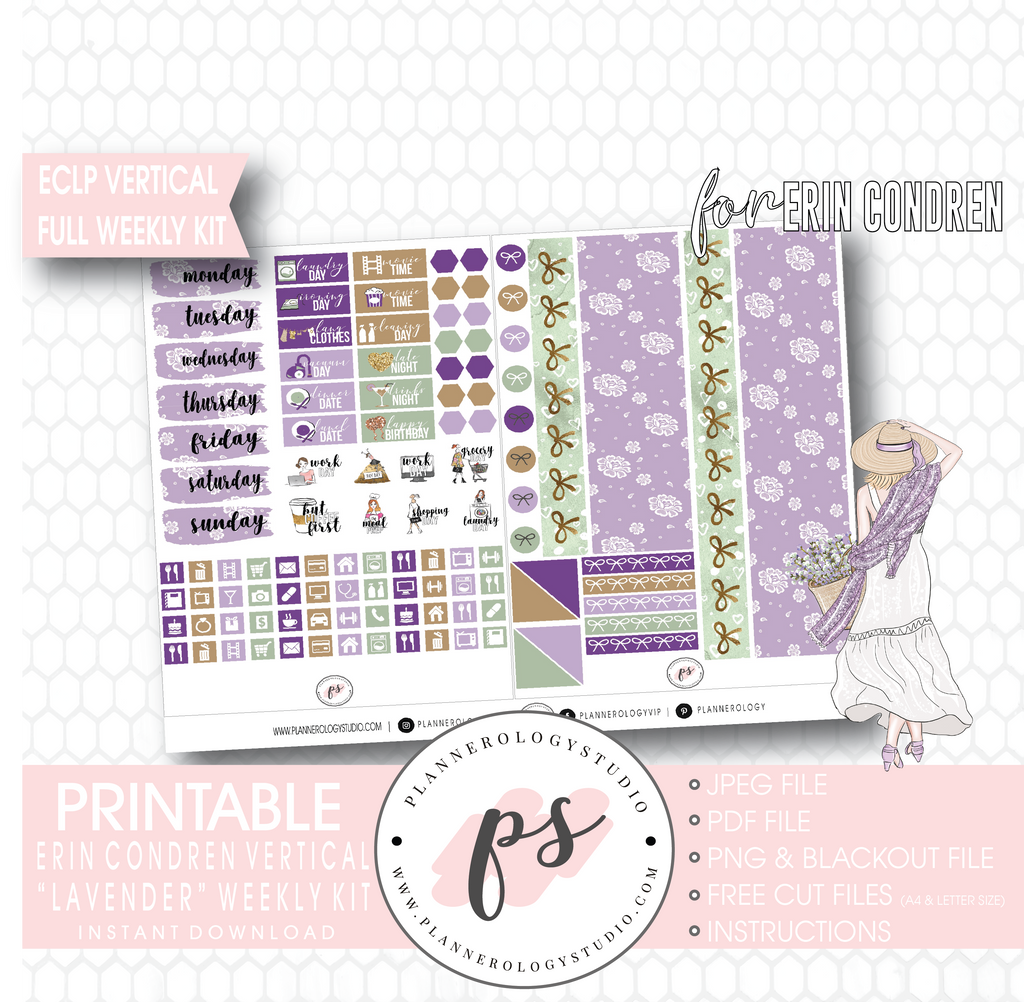 Lavender Full Weekly Kit Printable Planner Digital Stickers (for use with Erin Condren Vertical) - Plannerologystudio