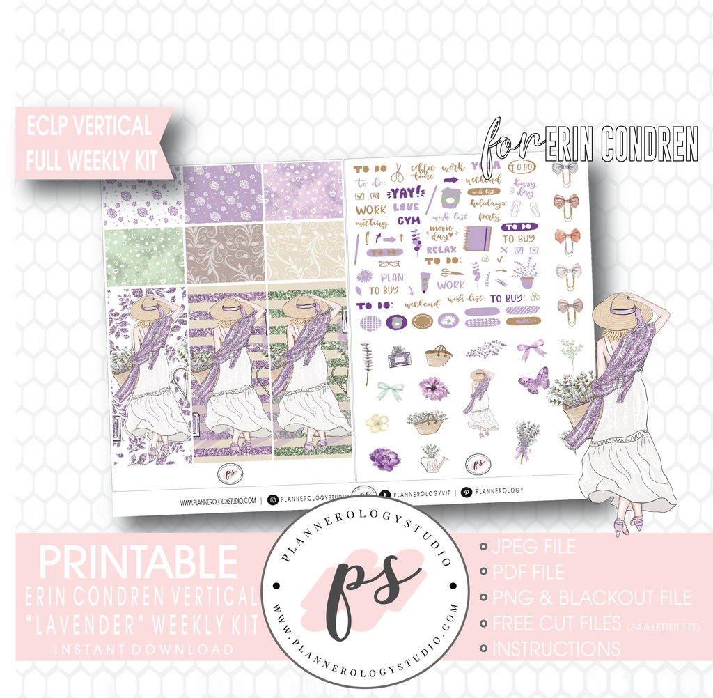 Lavender Full Weekly Kit Printable Planner Digital Stickers (for use with Erin Condren Vertical) - Plannerologystudio