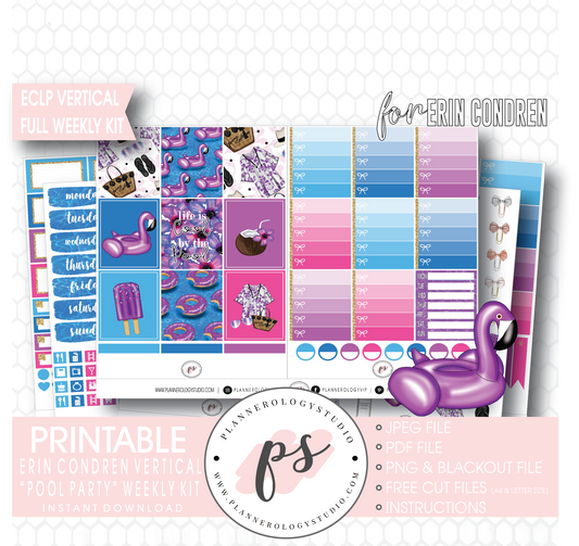 Pool Party Full Weekly Kit Printable Planner Digital Stickers (for use with Erin Condren Vertical) - Plannerologystudio