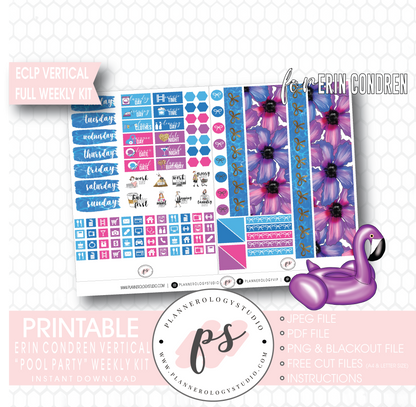 Pool Party Full Weekly Kit Printable Planner Digital Stickers (for use with Erin Condren Vertical) - Plannerologystudio