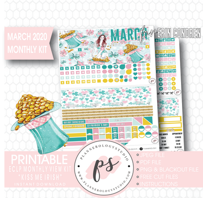 Kiss Me Irish March 2020 Monthly View Kit Digital Printable Planner Stickers (for use with Erin Condren) - Plannerologystudio