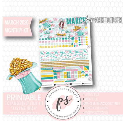 Kiss Me Irish March 2020 Monthly View Kit Digital Printable Planner Stickers (for use with Erin Condren) - Plannerologystudio