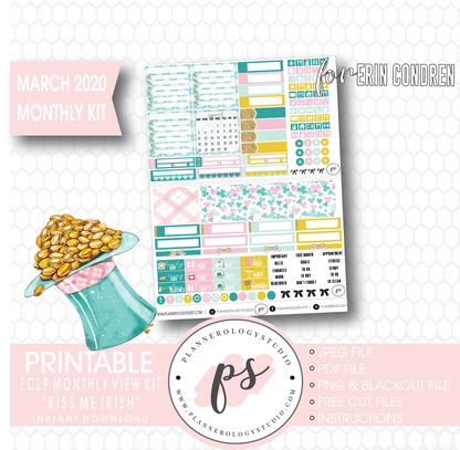 Kiss Me Irish March 2020 Monthly View Kit Digital Printable Planner Stickers (for use with Erin Condren) - Plannerologystudio