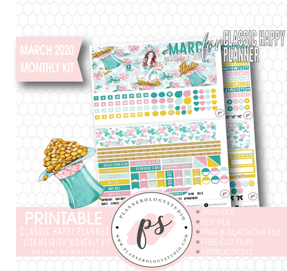 Kiss Me Irish March 2020 Monthly View Kit Digital Printable Planner Stickers (for use with Classic Happy Planner) - Plannerologystudio