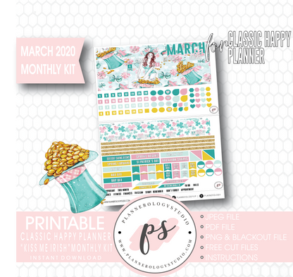 Kiss Me Irish March 2020 Monthly View Kit Digital Printable Planner Stickers (for use with Classic Happy Planner) - Plannerologystudio