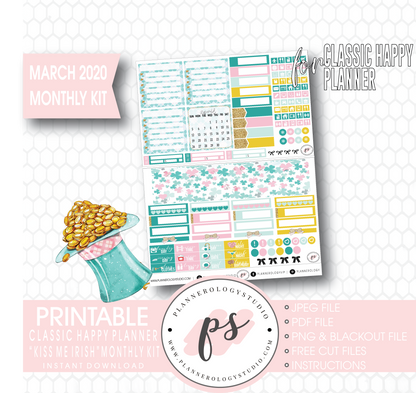 Kiss Me Irish March 2020 Monthly View Kit Digital Printable Planner Stickers (for use with Classic Happy Planner) - Plannerologystudio
