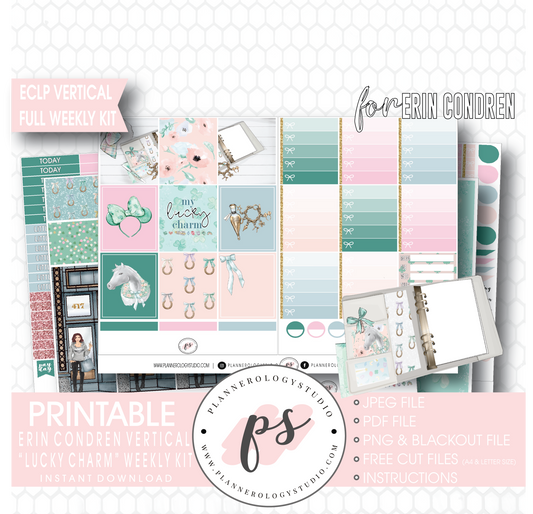 Lucky Charm (St Patrick's Day) Full Weekly Kit Printable Planner Digital Stickers (for use with Erin Condren Vertical) - Plannerologystudio