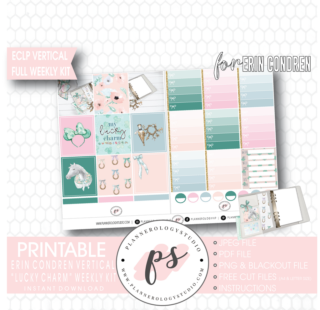 Lucky Charm (St Patrick's Day) Full Weekly Kit Printable Planner Digital Stickers (for use with Erin Condren Vertical) - Plannerologystudio