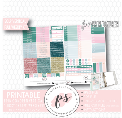 Lucky Charm (St Patrick's Day) Full Weekly Kit Printable Planner Digital Stickers (for use with Erin Condren Vertical) - Plannerologystudio