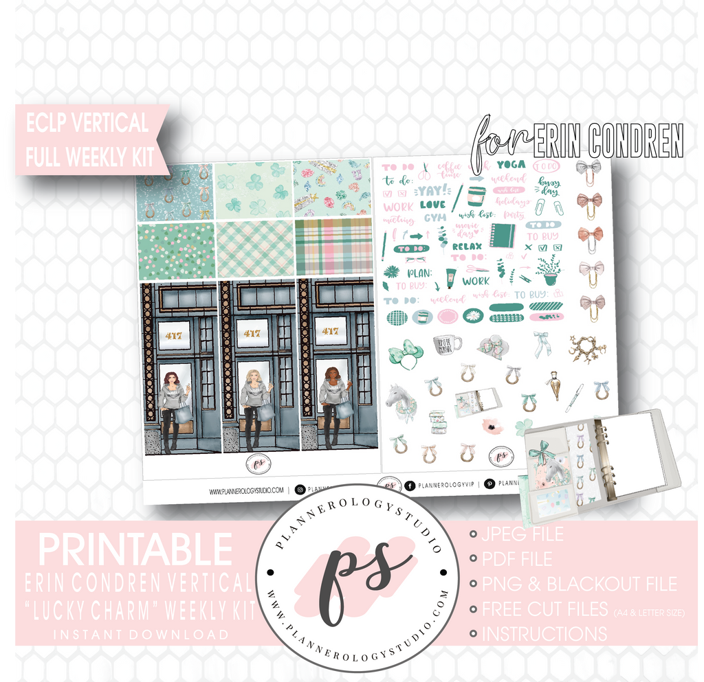 Lucky Charm (St Patrick's Day) Full Weekly Kit Printable Planner Digital Stickers (for use with Erin Condren Vertical) - Plannerologystudio