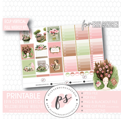 Welcome Spring Full Weekly Kit Printable Planner Digital Stickers (for use with Erin Condren Vertical) - Plannerologystudio