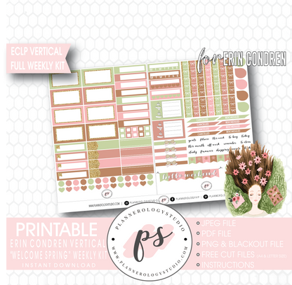 Welcome Spring Full Weekly Kit Printable Planner Digital Stickers (for use with Erin Condren Vertical) - Plannerologystudio