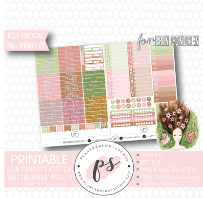 Welcome Spring Full Weekly Kit Printable Planner Digital Stickers (for use with Erin Condren Vertical) - Plannerologystudio