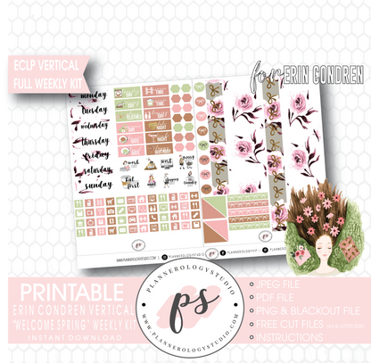 Welcome Spring Full Weekly Kit Printable Planner Digital Stickers (for use with Erin Condren Vertical) - Plannerologystudio