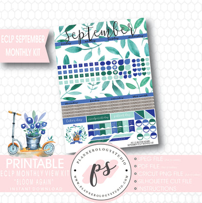 "Bloom Again" September 2017 Monthly View Kit Printable Planner Stickers (for use with ECLP) - Plannerologystudio