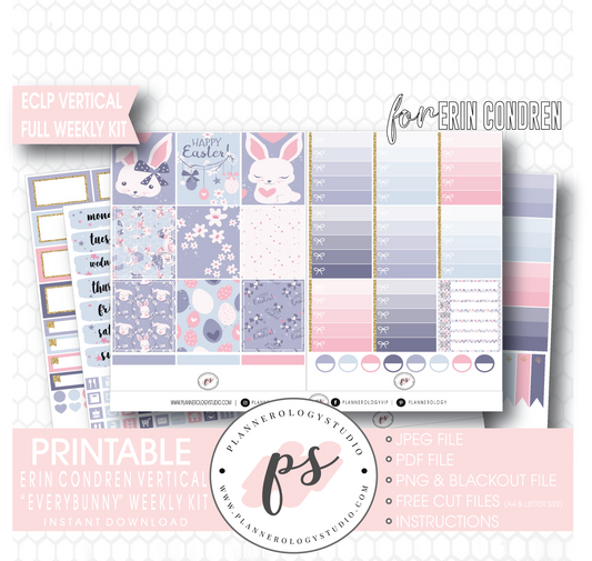 Everbunny (Easter) Weekly Kit Printable Planner Digital Stickers (for use with Erin Condren Vertical - Plannerologystudio