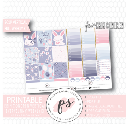 Everbunny (Easter) Weekly Kit Printable Planner Digital Stickers (for use with Erin Condren Vertical - Plannerologystudio