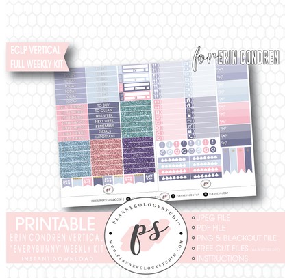 Everbunny (Easter) Weekly Kit Printable Planner Digital Stickers (for use with Erin Condren Vertical - Plannerologystudio
