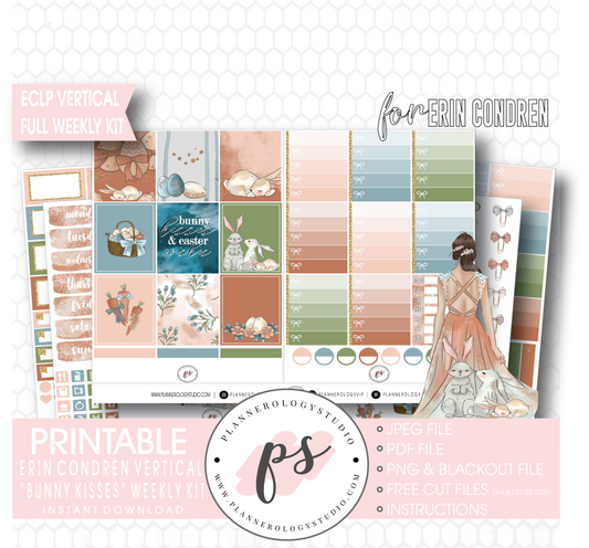 Bunny Kisses Full Weekly Kit Printable Planner Digital Stickers (for use with Erin Condren Vertical - Plannerologystudio