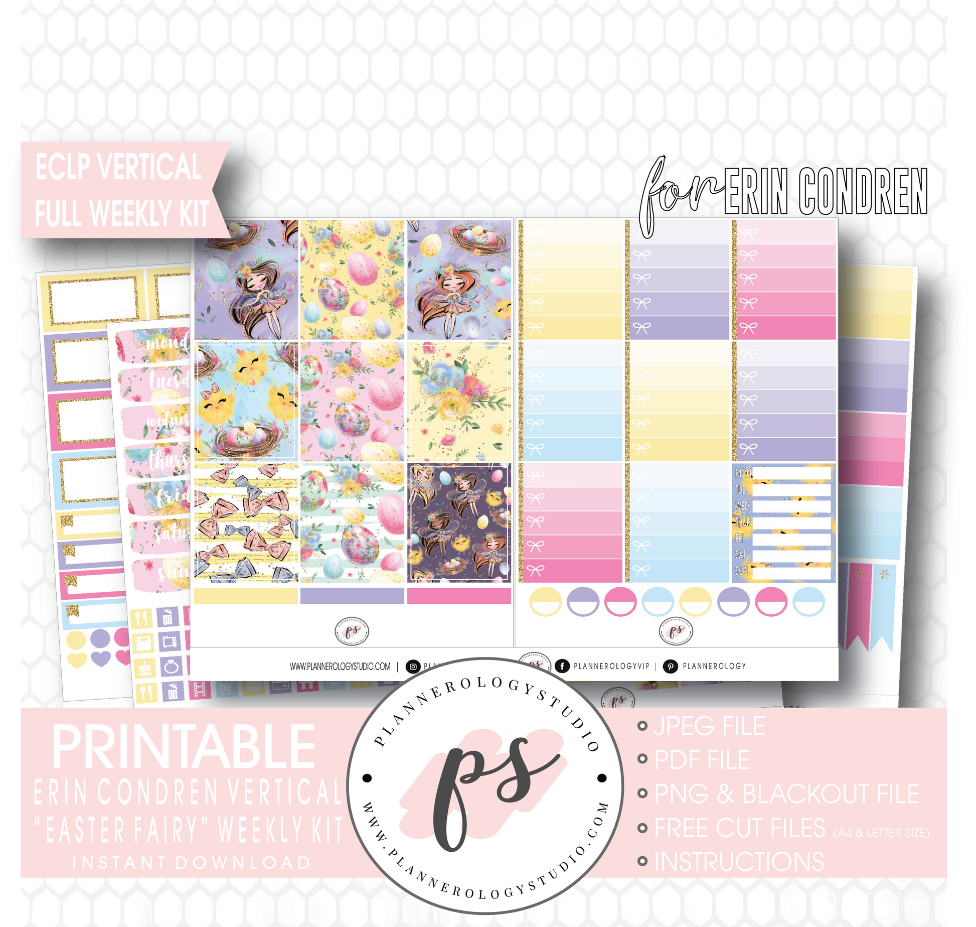 Easter Fairy Weekly Kit Printable Planner Digital Stickers (for use with Erin Condren Vertical - Plannerologystudio