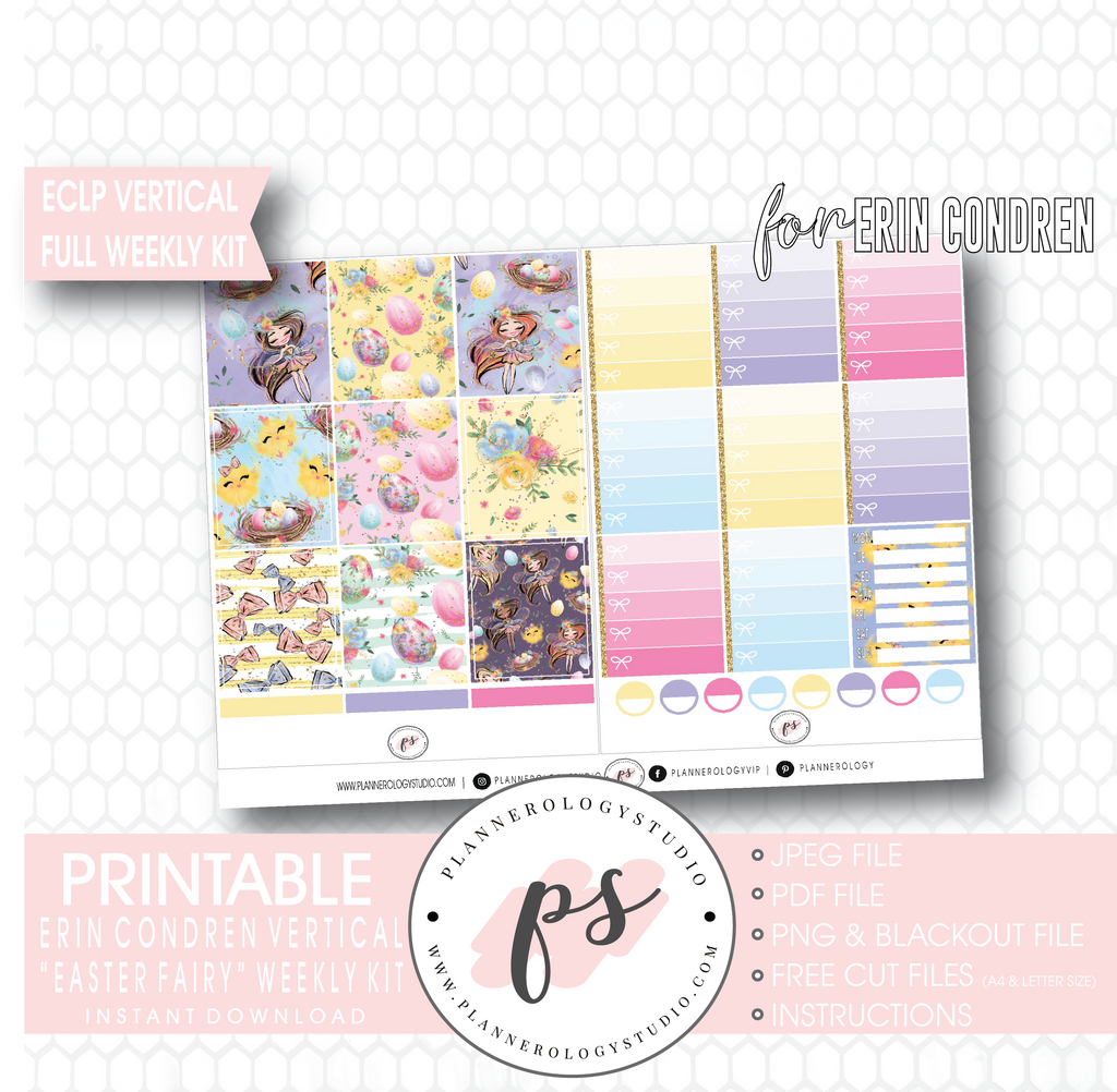 Easter Fairy Weekly Kit Printable Planner Digital Stickers (for use with Erin Condren Vertical - Plannerologystudio