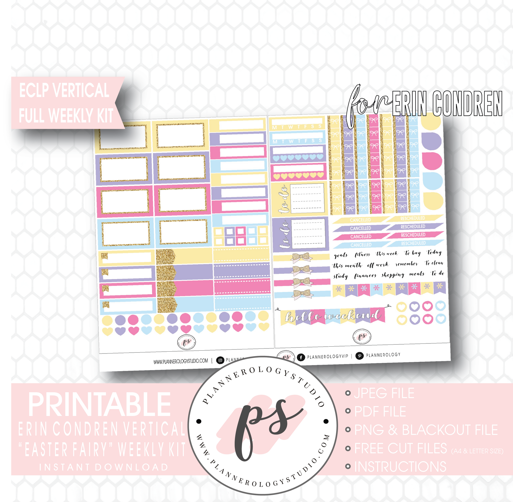 Easter Fairy Weekly Kit Printable Planner Digital Stickers (for use with Erin Condren Vertical - Plannerologystudio