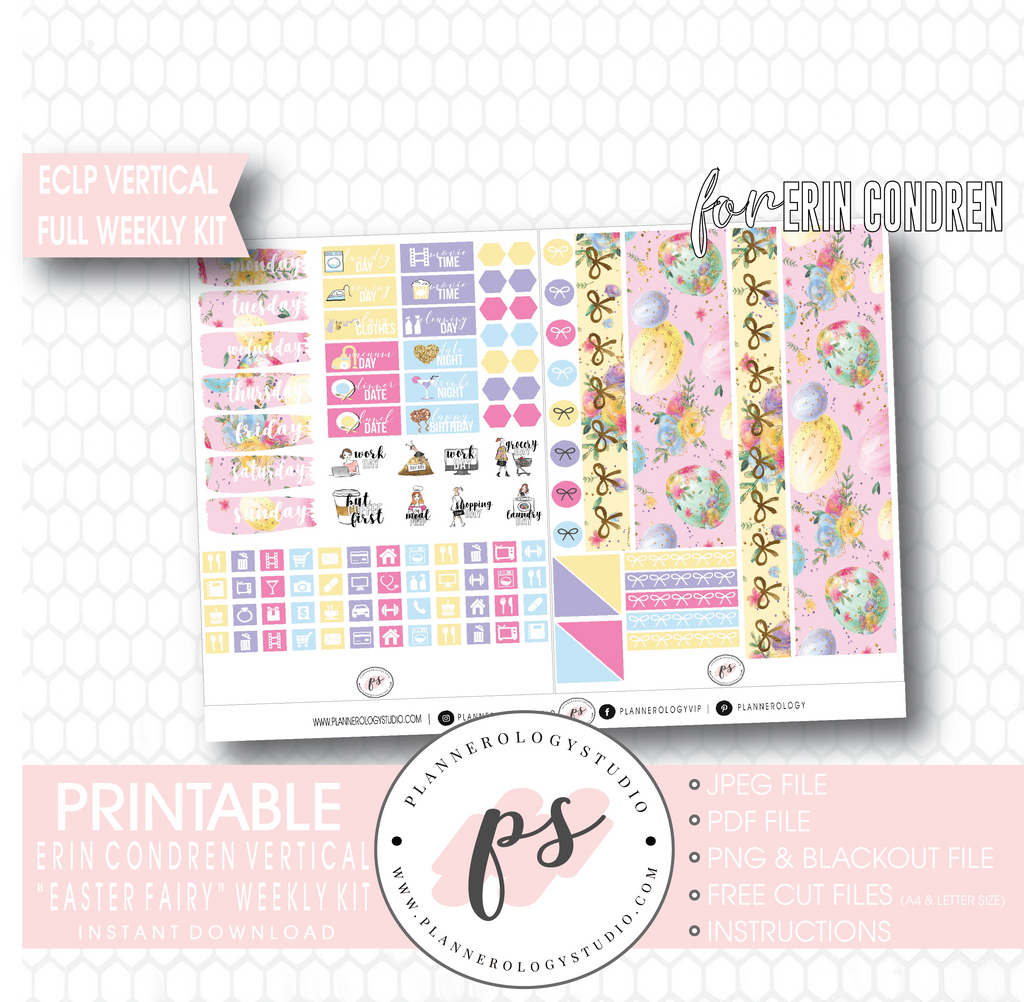 Easter Fairy Weekly Kit Printable Planner Digital Stickers (for use with Erin Condren Vertical - Plannerologystudio