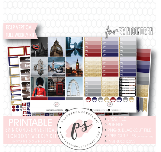 London Stock Photography Full Weekly Kit Digital Printable Planner Stickers (for use with Erin Condren Vertical) - Plannerologystudio