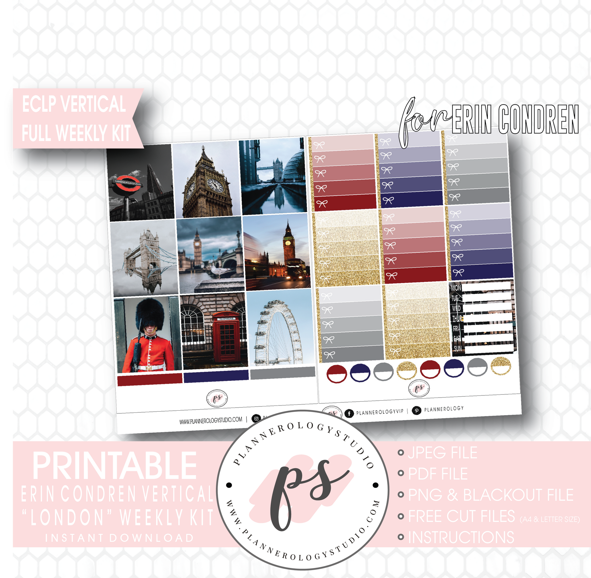 London Stock Photography Full Weekly Kit Digital Printable Planner Stickers (for use with Erin Condren Vertical) - Plannerologystudio