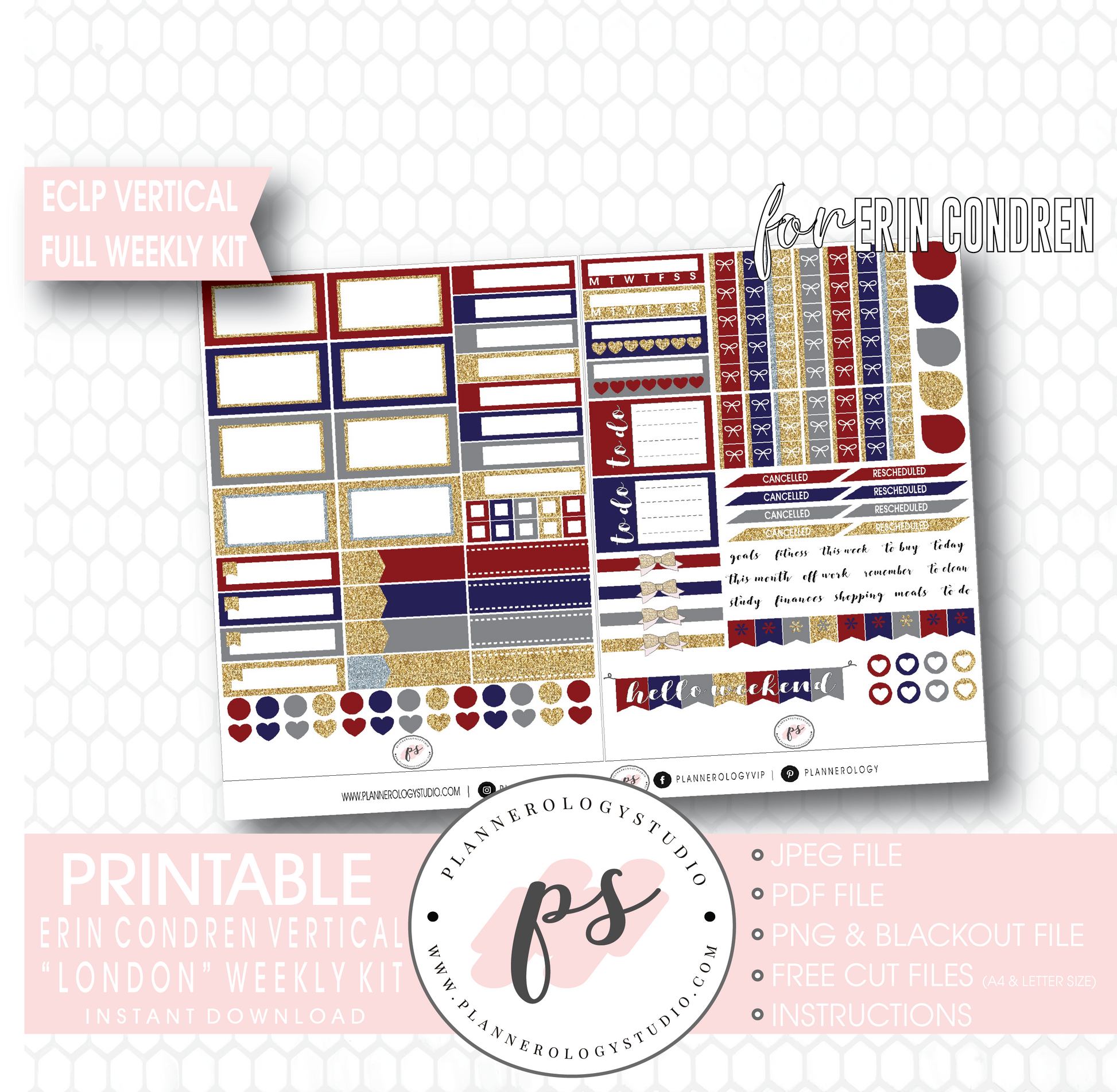 London Stock Photography Full Weekly Kit Digital Printable Planner Stickers (for use with Erin Condren Vertical) - Plannerologystudio
