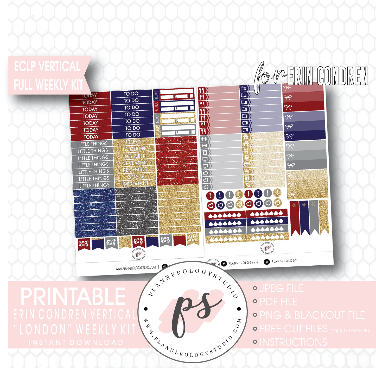 London Stock Photography Full Weekly Kit Digital Printable Planner Stickers (for use with Erin Condren Vertical) - Plannerologystudio