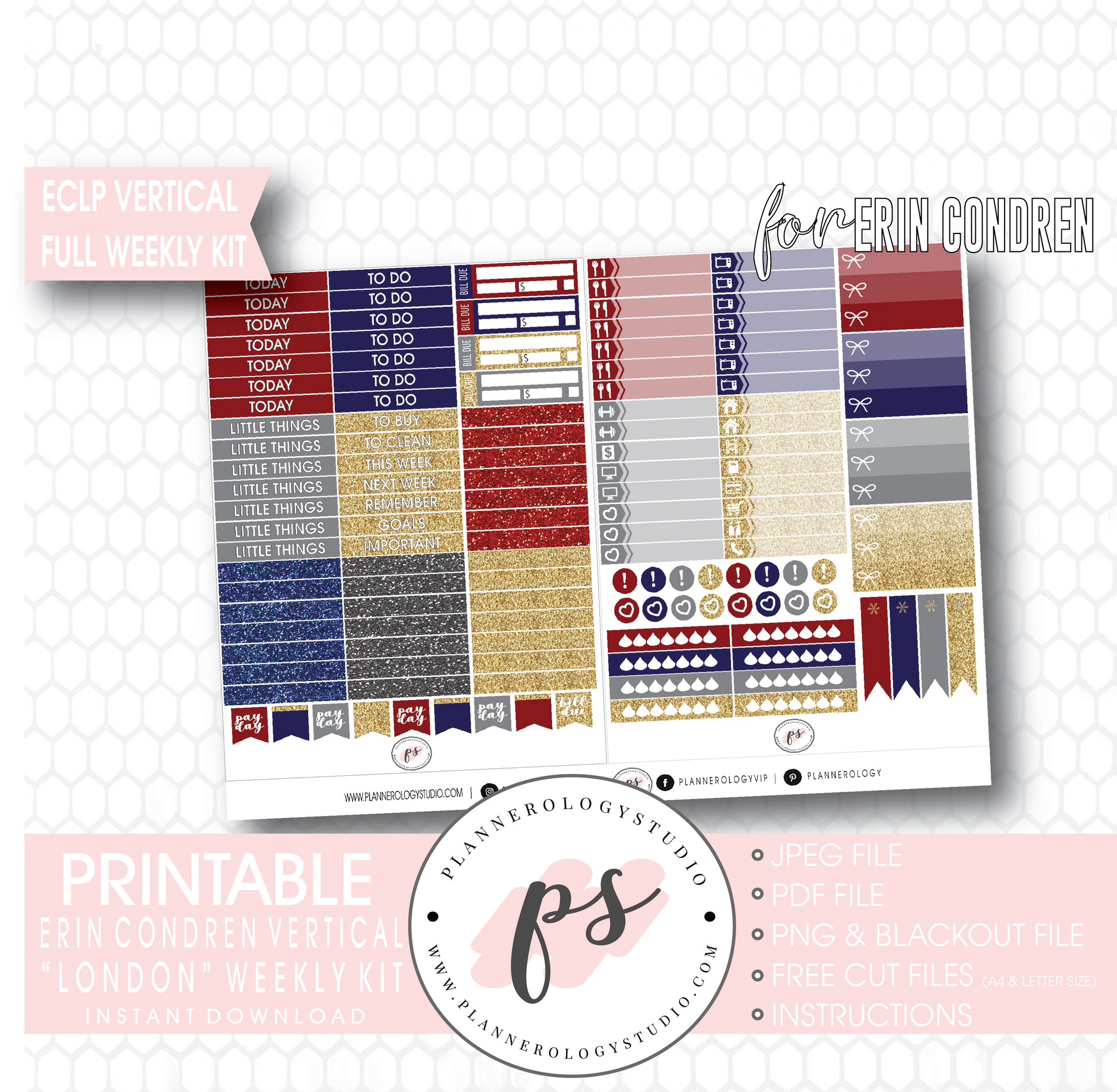 London Stock Photography Full Weekly Kit Digital Printable Planner Stickers (for use with Erin Condren Vertical) - Plannerologystudio