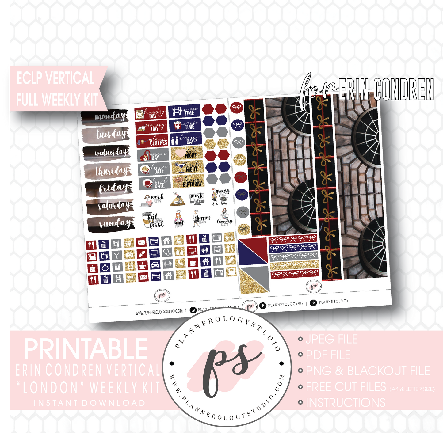 London Stock Photography Full Weekly Kit Digital Printable Planner Stickers (for use with Erin Condren Vertical) - Plannerologystudio